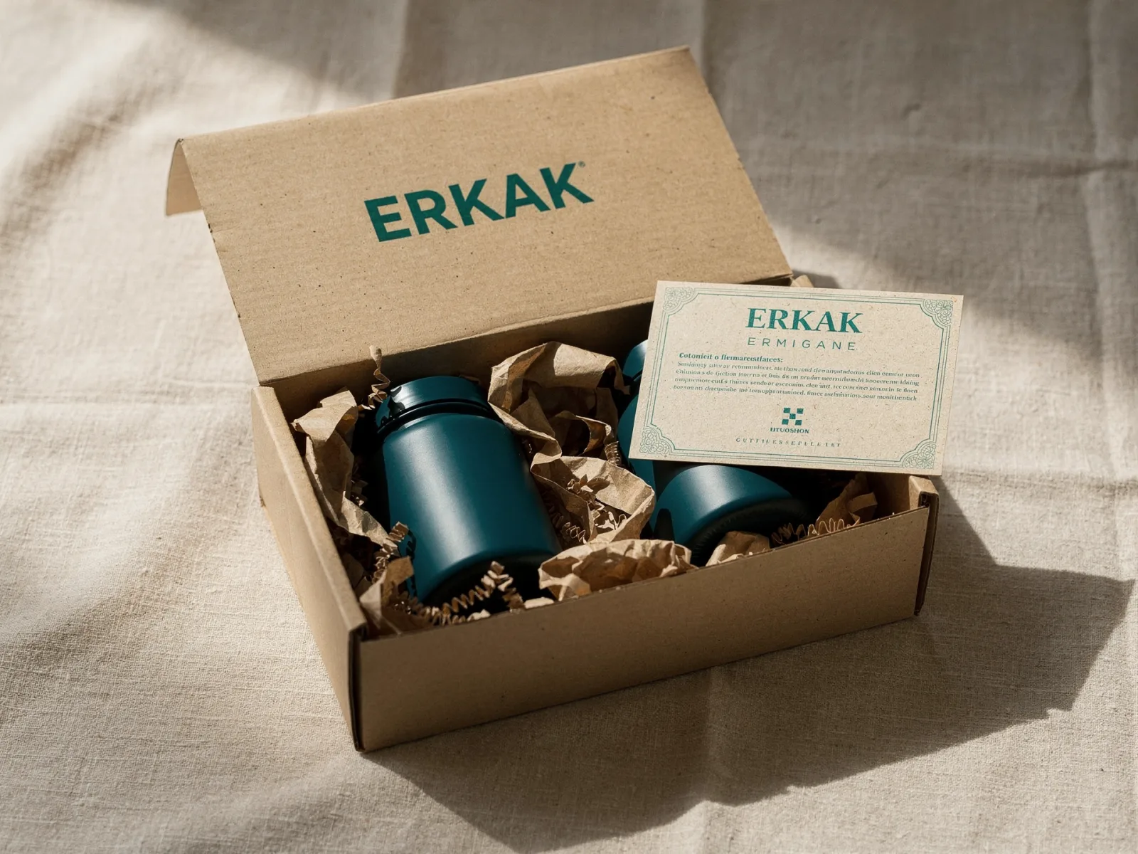 Открытая коробка ERKAK с двумя банками и сертификатом